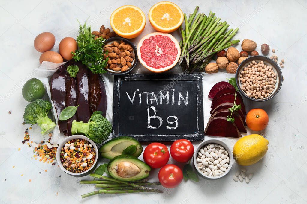 Foods high in vitamin B9 - folic acid.