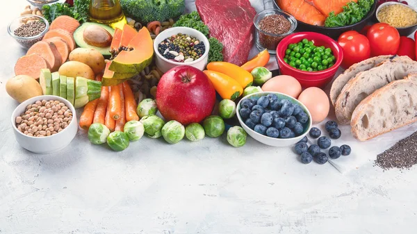 Balanced diet food background.