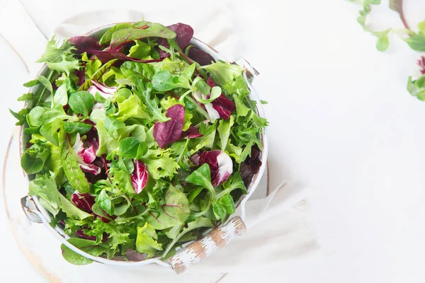 Mixed Salad Leaves Healthy Food Background Top View Copy Space — Stock Photo, Image