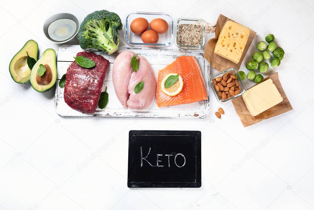 Healthy low carbs food.. Ketogenic diet concept. Top view with copy space