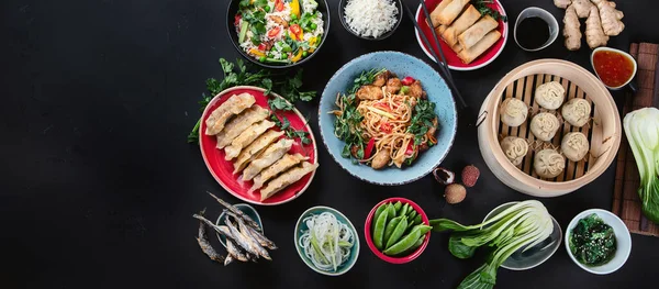 Захоплювався Китайською Їжею Темному Тлі Азійська Концепція Їжі Верхній Вид — стокове фото