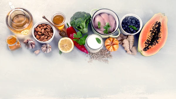 Immune Aumentando Selezione Alimenti Naturali Alimenti Ricchi Antiossidanti Minerali Vitamine — Foto Stock
