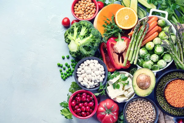 Rohkost Für Veganer Pflanzliche Eiweißquellen Lebensmittel Mit Hohem Anteil Pflanzlichem — Stockfoto