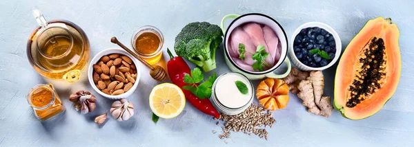 Immune Aumentando Selezione Alimenti Naturali Alimenti Ricchi Antiossidanti Minerali Vitamine — Foto Stock