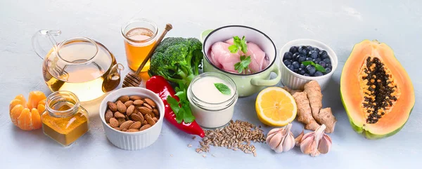 Immune Boosting Health Food Selection Foods High Antioxidants Minerals Vitamins — Stock Photo, Image