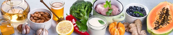 Imune Impulsionar Seleção Alimentos Saudáveis Alimentos Ricos Antioxidantes Minerais Vitaminas — Fotografia de Stock