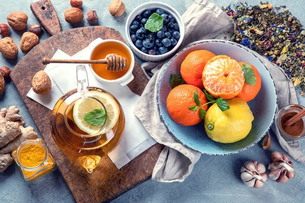 Heilmittel Gegen Erkältung Und Flu Gesunde Ernährung Immunstärkung Selektion Lebensmittel — Stockfoto