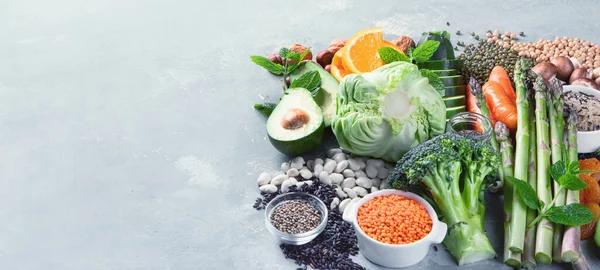 Växtbaserade Kostingredienser Hälsosam Mat Med Höga Halter Vitaminer Antioxidanter Och — Stockfoto