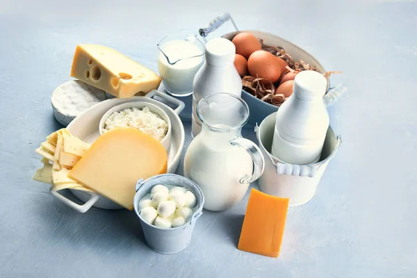Различные Виды Свежих Сельскохозяйственных Молочных Продуктов Продукты Богатые Кальцием — стоковое фото
