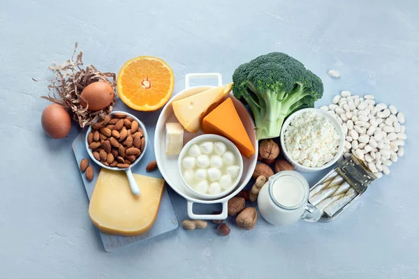 Alimentos Ricos Cálcio Para Alimentação Saudável Para Immune Boostig Vista — Fotografia de Stock