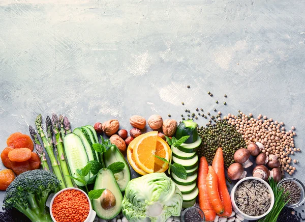 Növényi Alapú Étrend Összetevők Egészséges Ételek Magas Vitaminok Antioxidánsok Intelligens — Stock Fotó