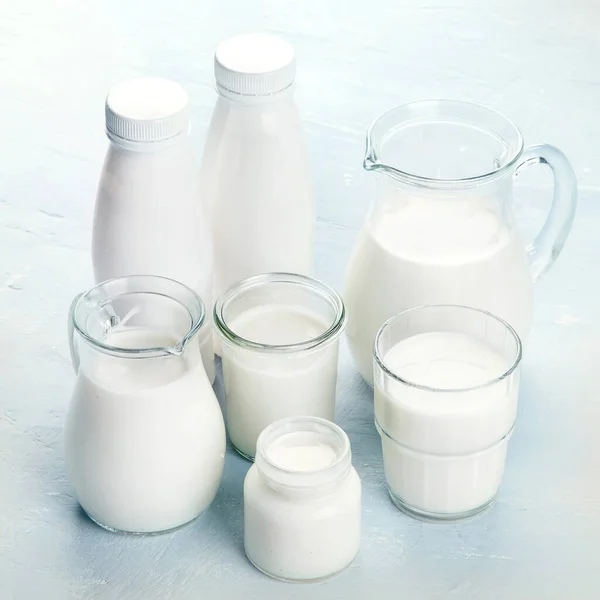 Milk and dairy products  on blue background