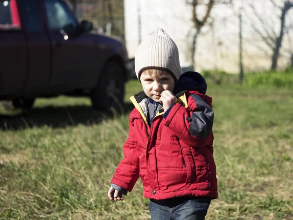 Boy stay at the front of truck — Stock Photo, Image