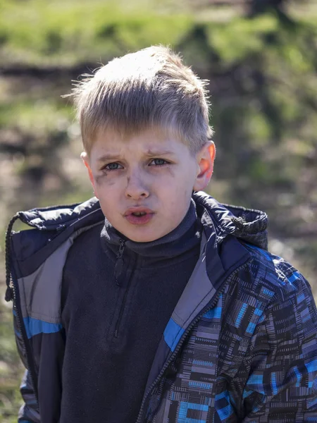 Boy smeared with soot — Stock Photo, Image