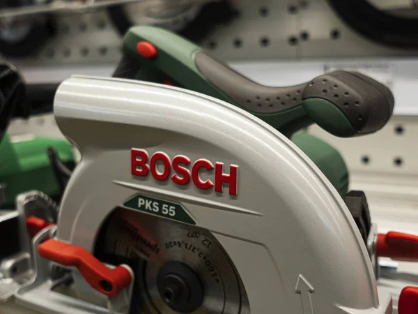 Bosch circular saw on a shelf in a store — Stock Photo, Image