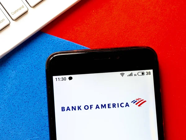 Photo Illustration Bank America Logo Seen Displayed Smartphone — Stock Photo, Image