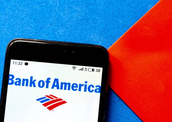 Photo Illustration Bank America Logo Seen Displayed Smartphone — Stock Photo, Image