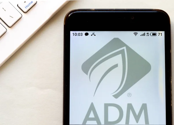 Deze Foto Illustratie Archer Daniel Midland Logo Zien Een Smartphone — Stockfoto