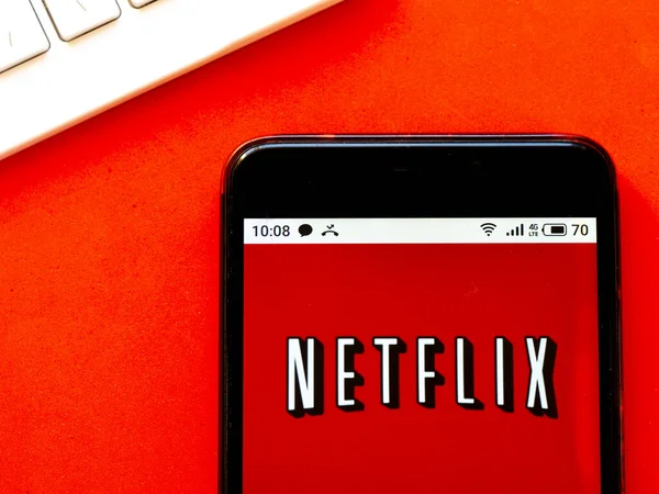 Nesta Foto Ilustração Logotipo Netflix Visto Exibido Smartphone — Fotografia de Stock