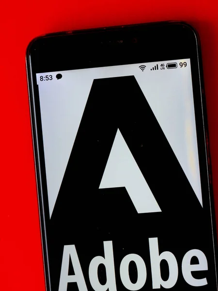 Photo Illustration Adobe Inc Logo Seen Displayed Smartphone — Stock Photo, Image