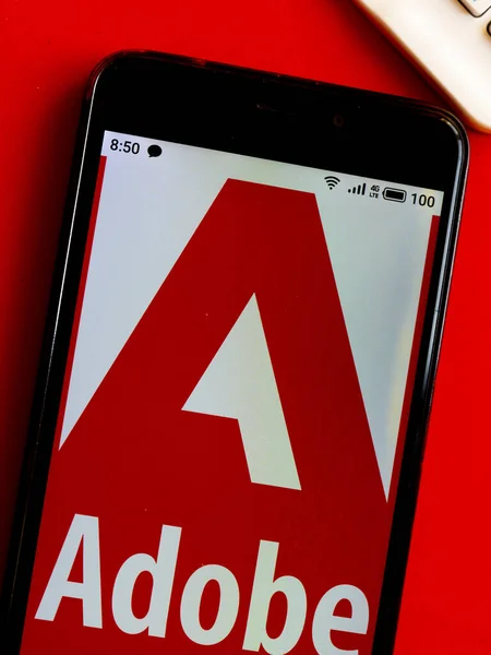 Photo Illustration Adobe Inc Logo Seen Displayed Smartphone — Stock Photo, Image