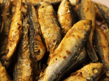 Tabakta kızarmış ringa balığı.