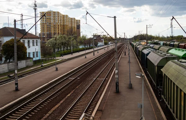 Deserted Train Station Covid Coronavirus Pandemic Quarantine Sharply Reduced Volume — Stock Photo, Image