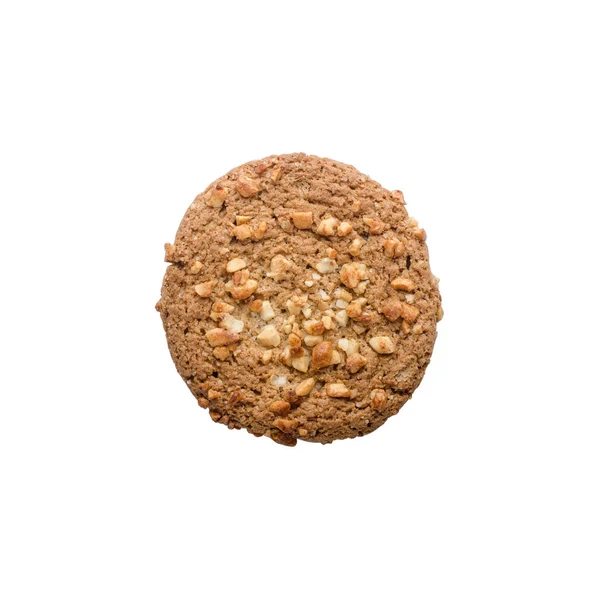 Oatmeal cookie with nuts isolated on white background — Stock Photo, Image