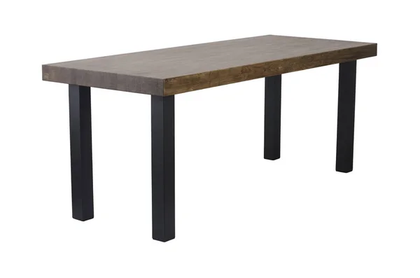 Holztisch Mit Beinen Aus Schwarzem Metall Isoliert Auf Weißem Hintergrund — Stockfoto