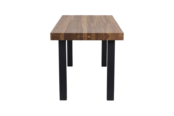 Table Bois Avec Pieds Métal Noir Isolé Sur Fond Blanc — Photo