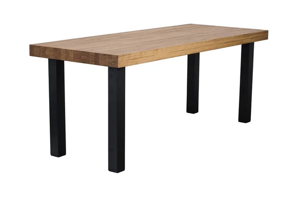 Fából Készült Asztal Fekete Fém Lábakkal Elszigetelt Fehér Background — Stock Fotó
