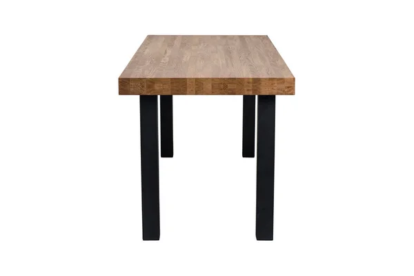 Table Bois Avec Pieds Métal Noir Isolé Sur Fond Blanc — Photo