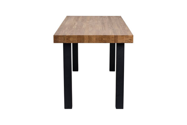 wooden table with black metal legs isolated on white background