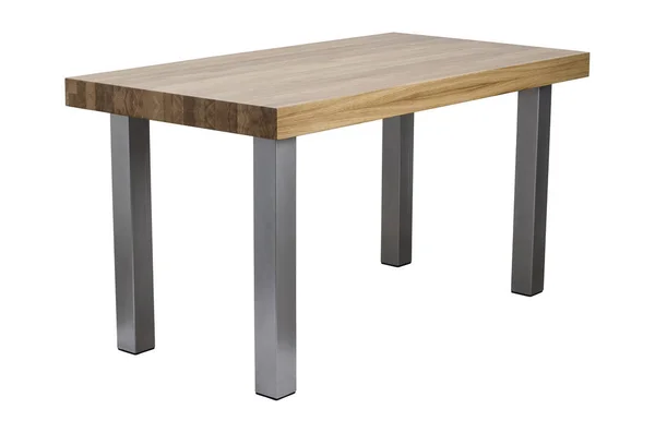 Holztisch Mit Grauen Metallbeinen Isoliert Auf Weißem Hintergrund — Stockfoto