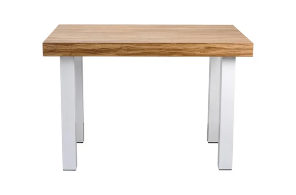 Table Bois Avec Pieds Métal Blanc Isolé Sur Fond Blanc — Photo