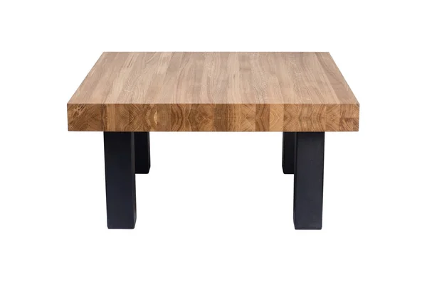 Table Bois Avec Pieds Métal Noir Isolé Sur Fond Blanc — Photo