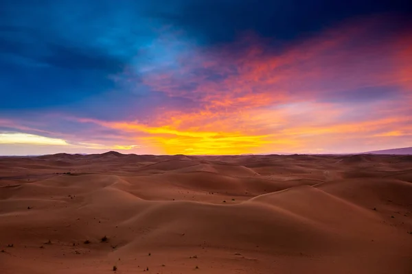 Coucher de soleil dramatique dans le désert — Photo