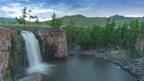 Cascata di Orkhon in Mongolia all'alba timelapse — Video Stock