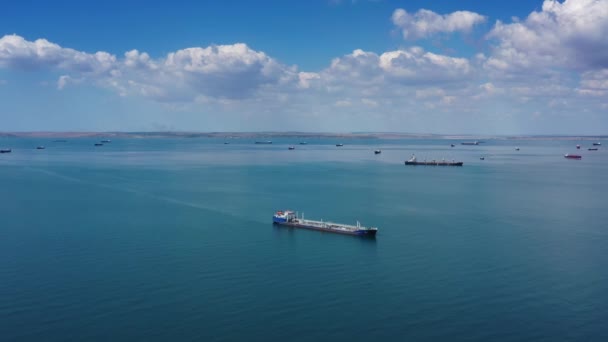 Mnoho nákladních lodí čeká na vstup do přístavu — Stock video