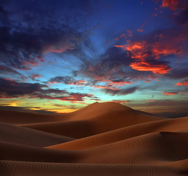 Піщані дюни в пустелі на заході сонця — стокове фото