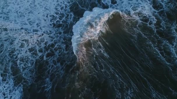 Top view on big waves of Atlantic ocean at sunset — Stock Video
