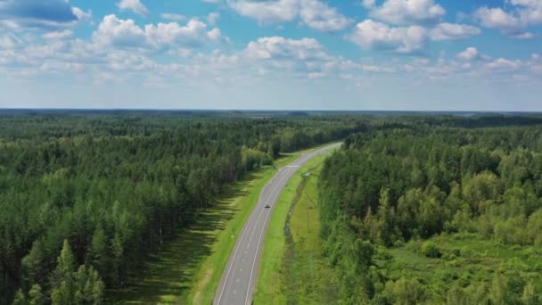 Aerial top view on country road in forest — Stock Video