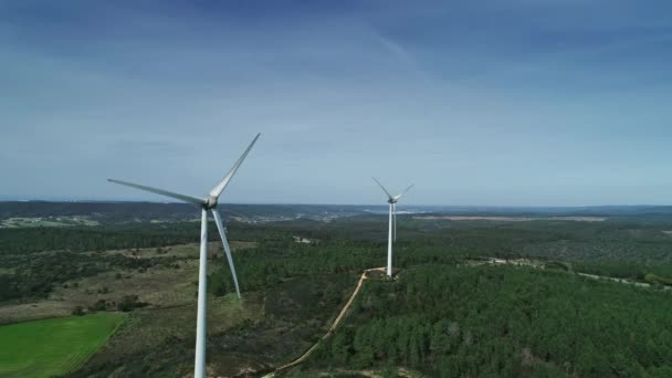 Aerial view of windmills on wind farm — 비디오