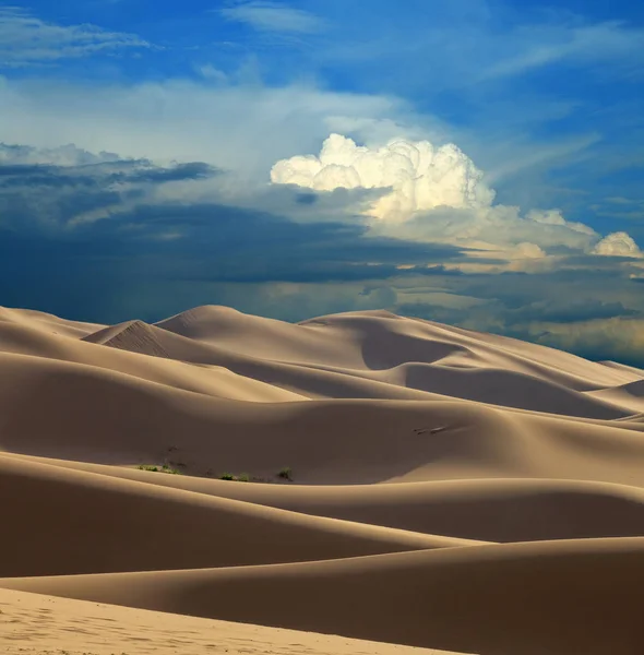 Sanddünen in der Wüste bei Sonnenuntergang — Stockfoto
