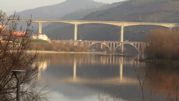 Bridges crossing Douro river in Portugal — Stock Video