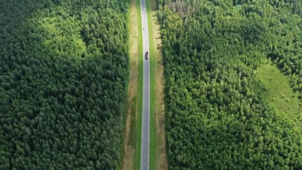 Vista aérea de la carretera del país en el bosque — Vídeos de Stock