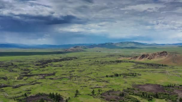 Steppe and mountains with rain landscape — Stock Video