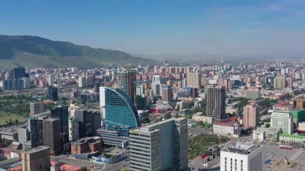 Aerial around view of center of Ulaanbaatar city — Stock Video
