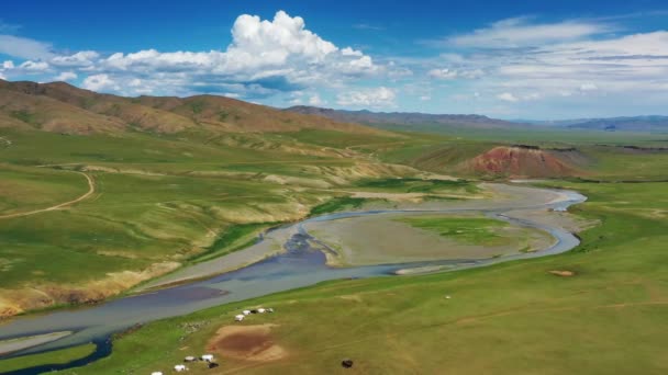 Steppe and mountains landscape in Orkhon valley — 비디오