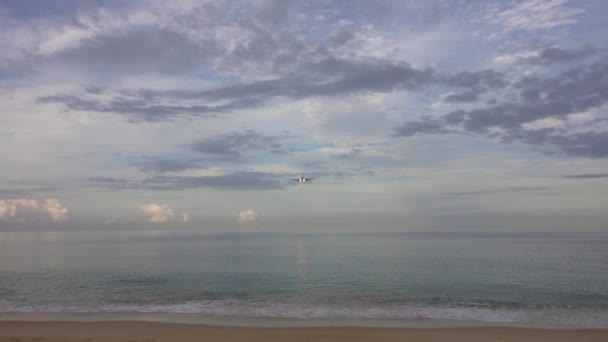 Passenger airplane before landing over sea — Stock Video